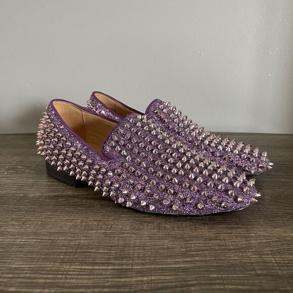 One Drop Men Handmade Purple Lavender Spikes Casual Party Loafers Shoes Sz 5 main image 3